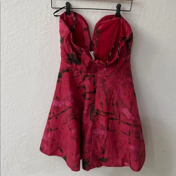 Aureta Alia Mini Dress Red Pink Black Tie Dye Bubble Strapless Rubellite M - Picture 4 of 5